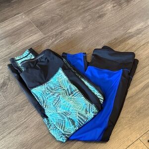 LuLaRoe Aqua Pattern & Royal Blue Athletic Leggings